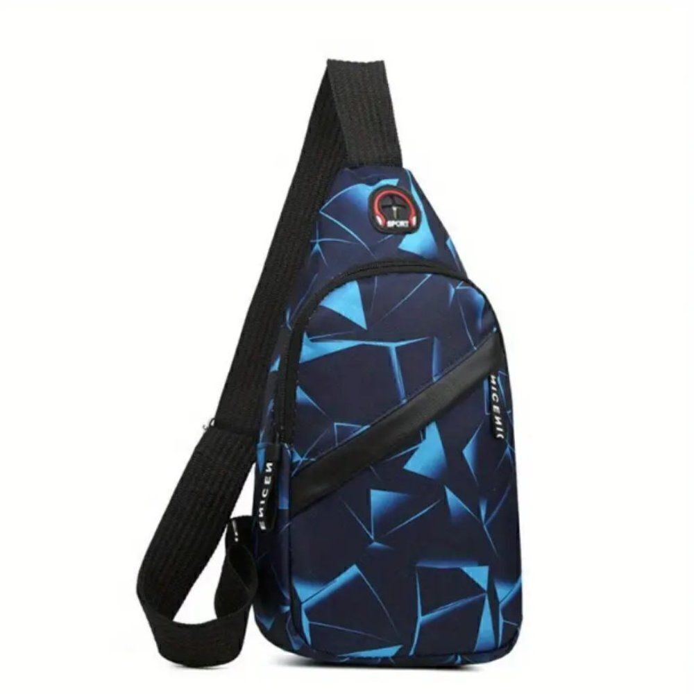 Unisex Sling Bag in Blue Geometric